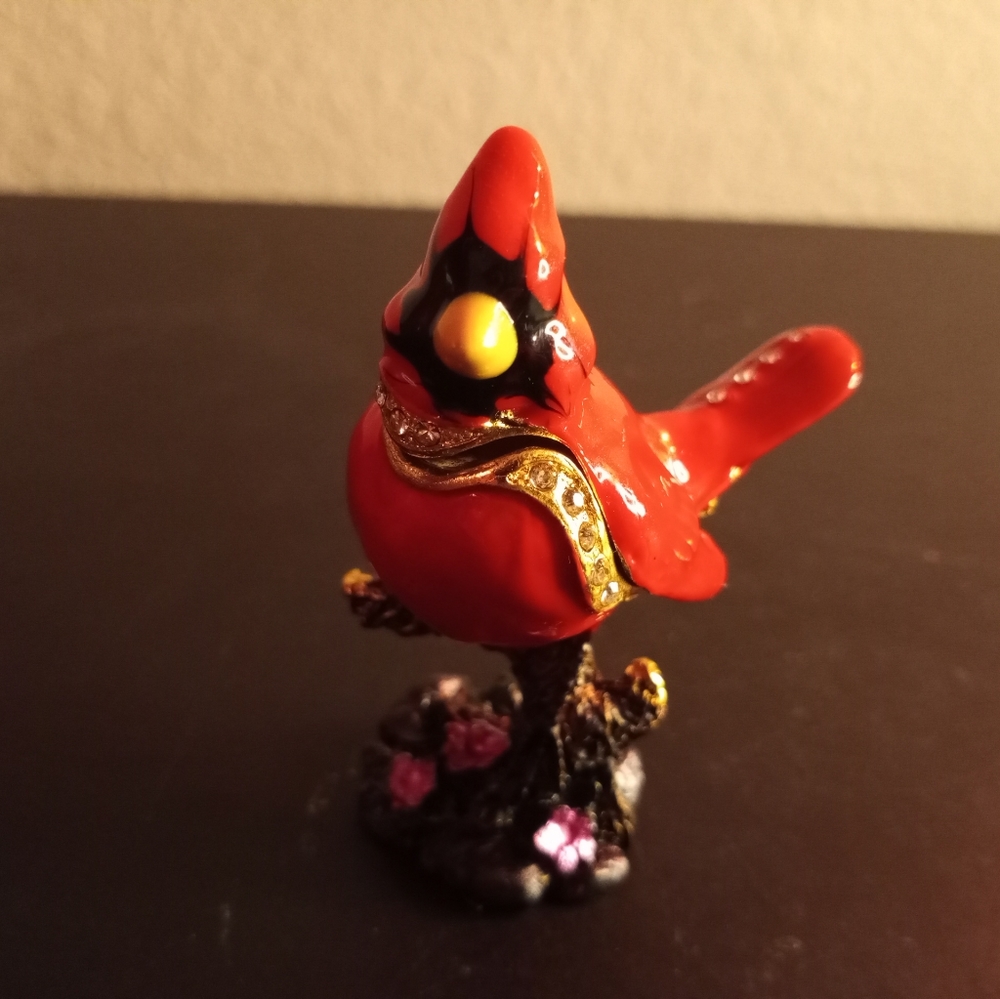 Enamel & Gilded 3" Cardinal Figurine Magnetic Trinket Holder